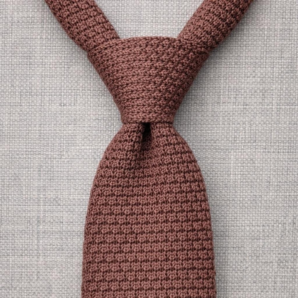 VTG 90s Lands' End Square Knit Necktie Men Brown Mohair Wool Made in USA Preppy